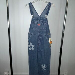 Revolt Embroidered Denim Overalls Sz M Vintage NOS Floral 90s Y2K